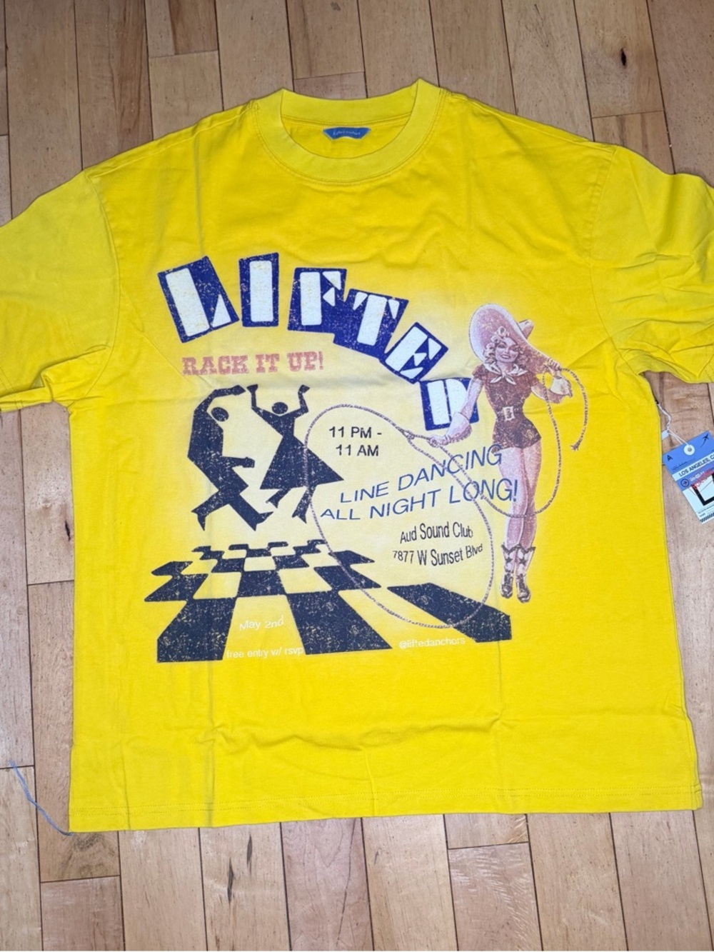 LIFTED ANCHORS Lines T-Shirt in Washed Mustard Men’s 2XL